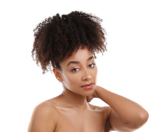 Photo of Portrait of beautiful Brazilian woman on white background