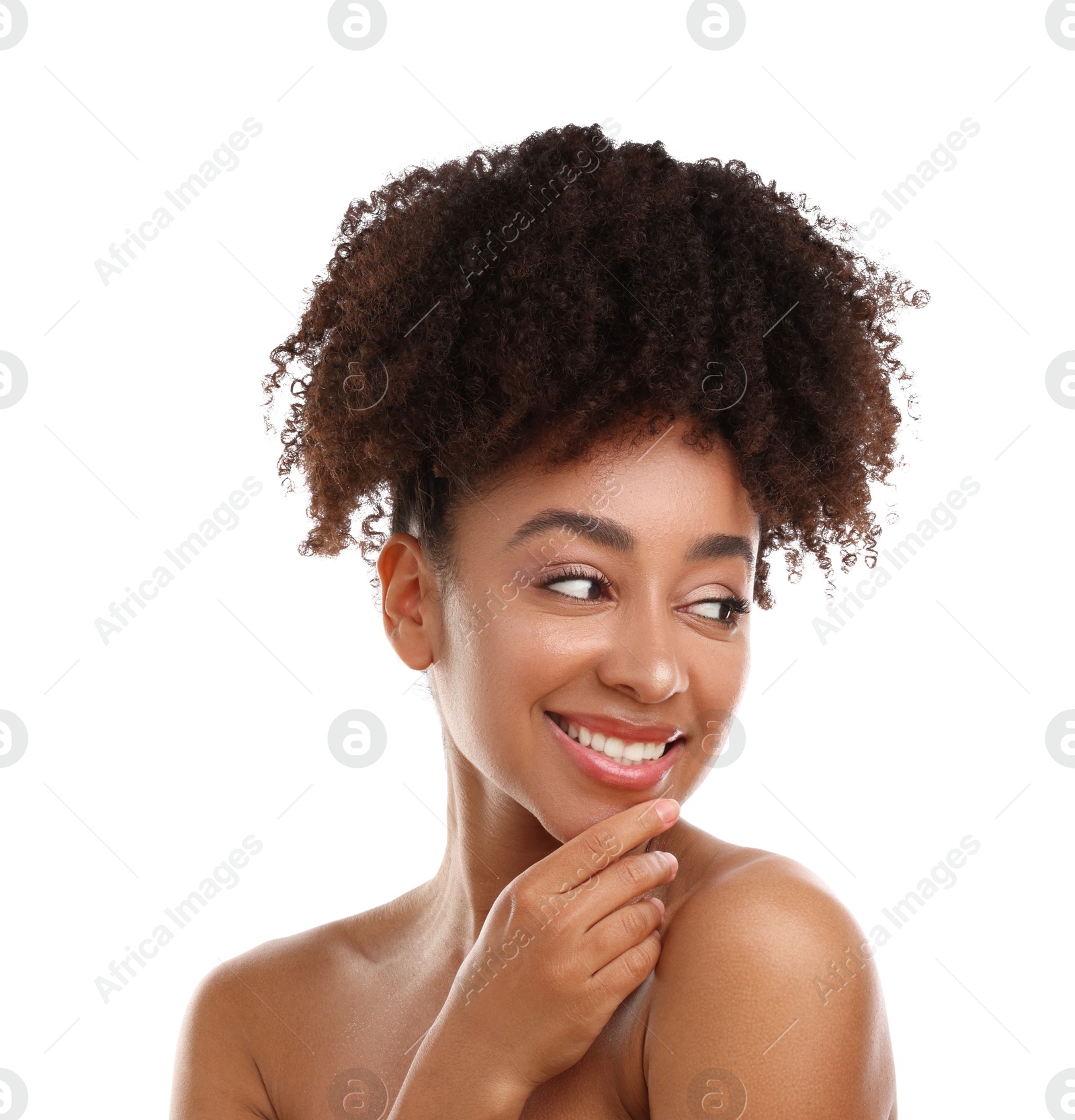 Portrait of beautiful Brazilian woman on white background Photo of Portrait of beautiful Brazilian woman on white background