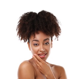 Photo of Portrait of beautiful Brazilian woman on white background