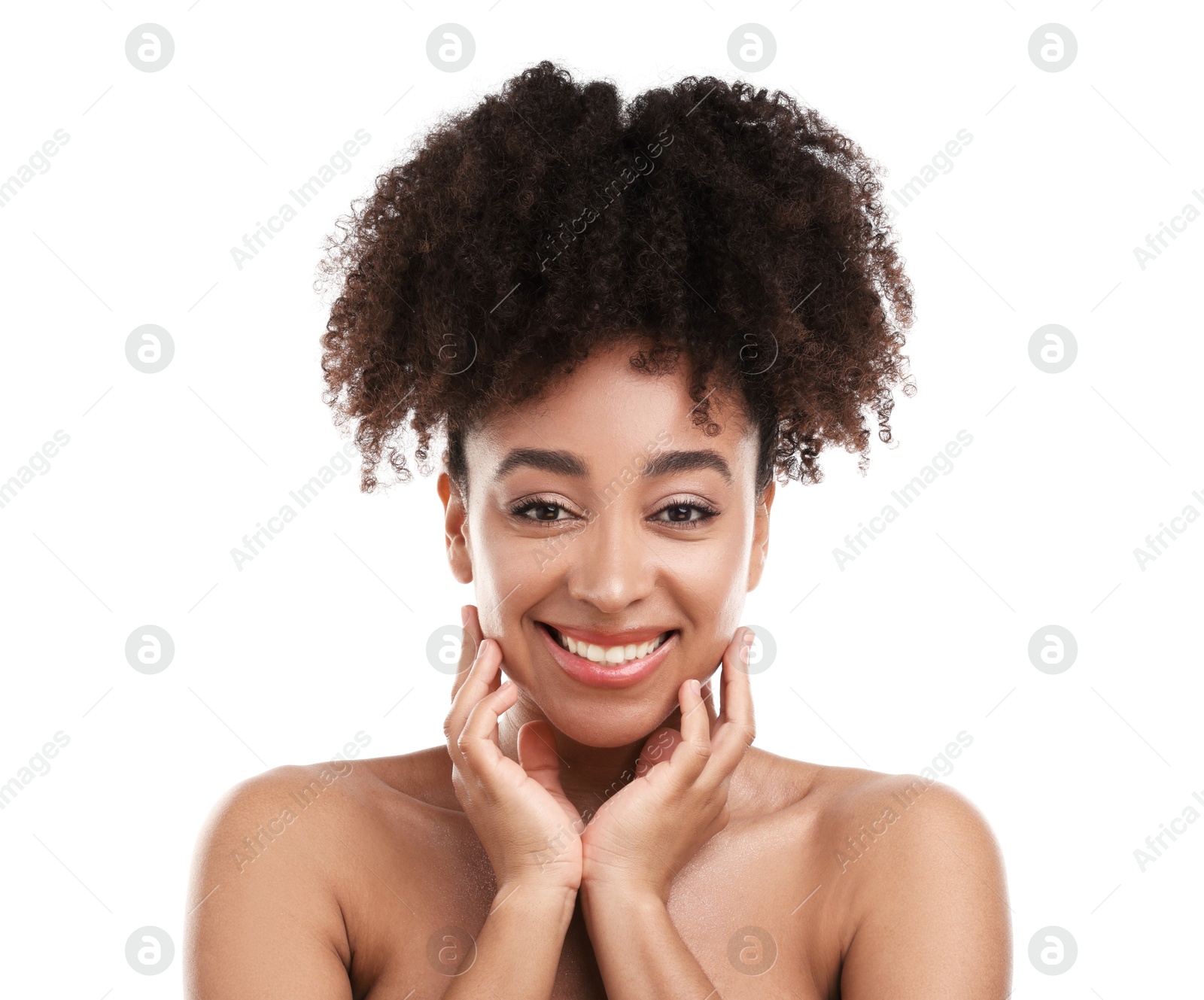 Portrait of beautiful Brazilian woman on white background Photo of Portrait of beautiful Brazilian woman on white background