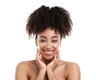 Photo of Portrait of beautiful Brazilian woman on white background