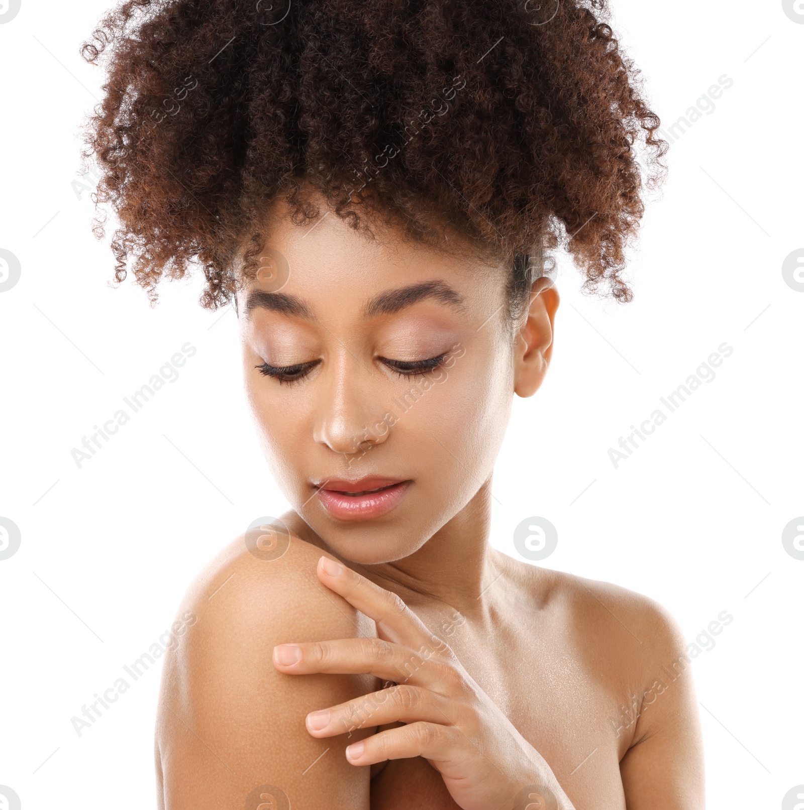 Portrait of beautiful Brazilian woman on white background Photo of Portrait of beautiful Brazilian woman on white background