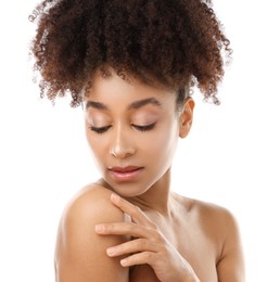 Photo of Portrait of beautiful Brazilian woman on white background
