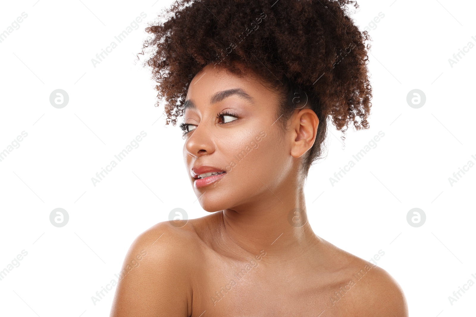 Portrait of beautiful Brazilian woman on white background Photo of Portrait of beautiful Brazilian woman on white background