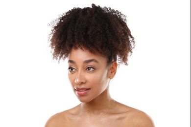 Photo of Portrait of beautiful Brazilian woman on white background