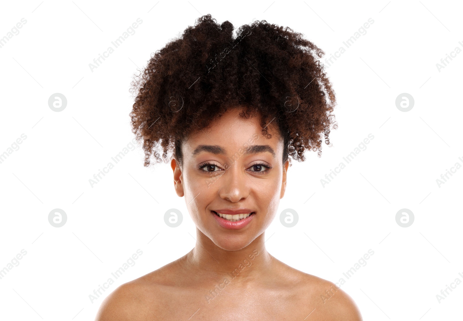 Portrait of beautiful Brazilian woman on white background Photo of Portrait of beautiful Brazilian woman on white background