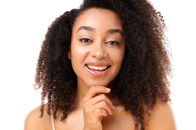 Photo of Portrait of beautiful Brazilian woman on white background