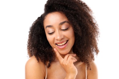Photo of Portrait of beautiful Brazilian woman on white background