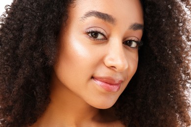 Photo of Portrait of beautiful Brazilian woman with curly hair, closeup