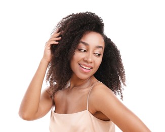 Photo of Portrait of beautiful Brazilian woman on white background