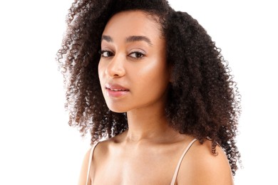 Photo of Portrait of beautiful Brazilian woman on white background