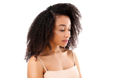 Photo of Portrait of beautiful Brazilian woman on white background