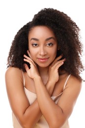 Photo of Portrait of beautiful Brazilian woman on white background