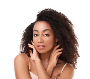 Photo of Portrait of beautiful Brazilian woman on white background