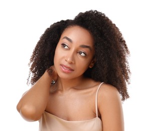 Photo of Portrait of beautiful Brazilian woman on white background
