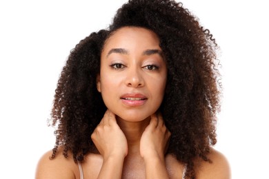 Photo of Portrait of beautiful Brazilian woman on white background