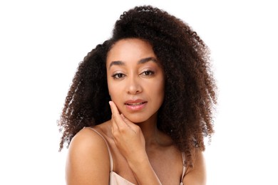 Photo of Portrait of beautiful Brazilian woman on white background