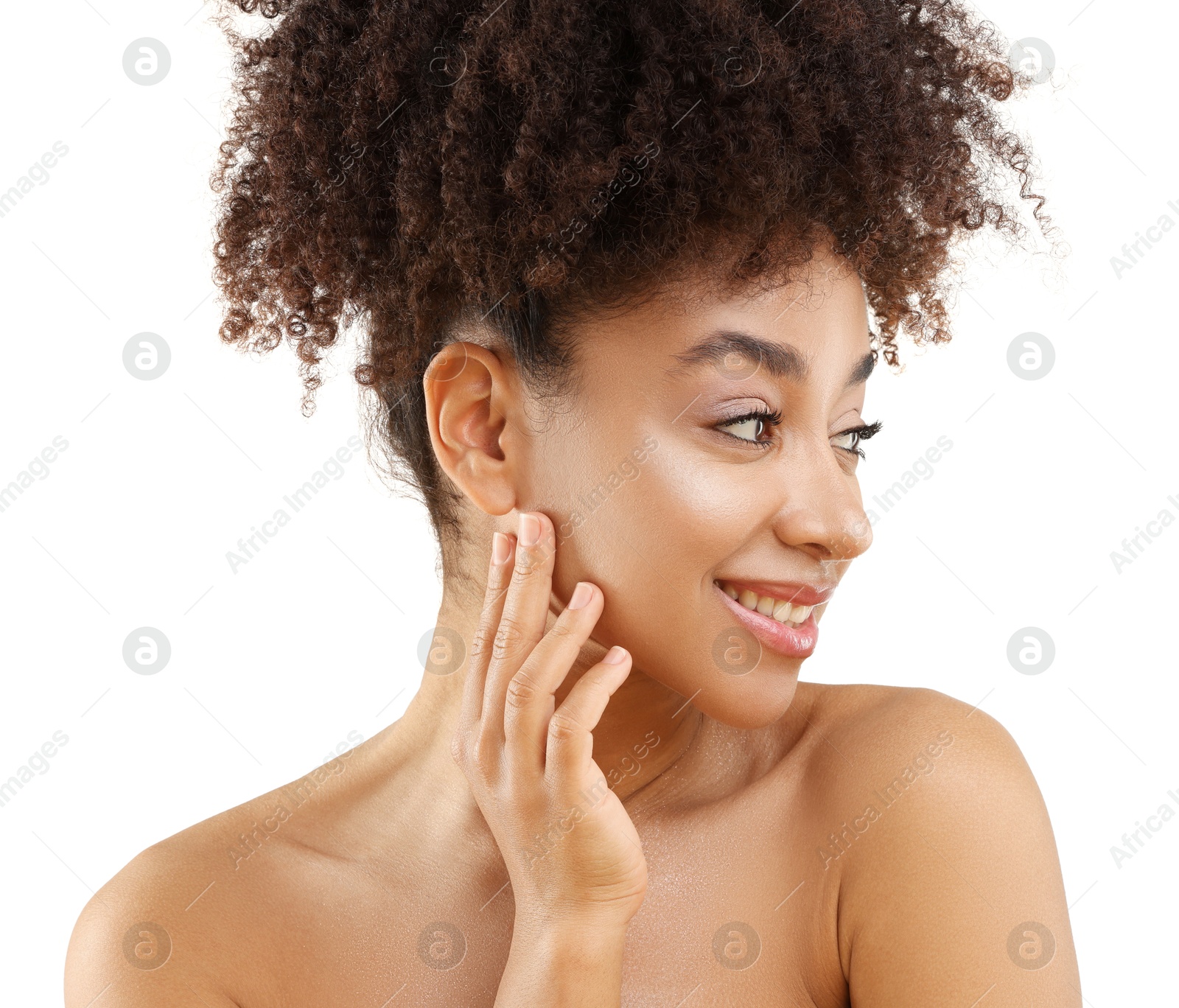 Portrait of beautiful Brazilian woman on white background, closeup Photo of Portrait of beautiful Brazilian woman on white background, closeup