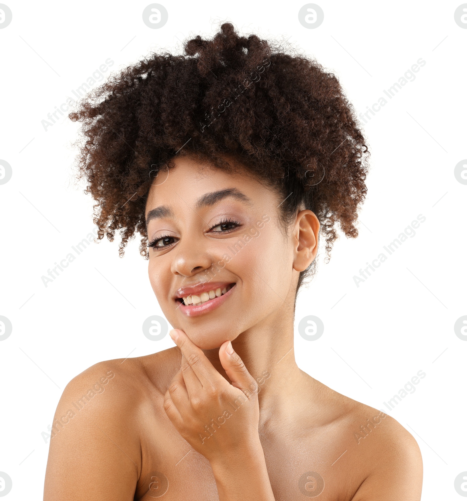 Portrait of beautiful Brazilian woman on white background Photo of Portrait of beautiful Brazilian woman on white background