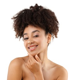 Photo of Portrait of beautiful Brazilian woman on white background