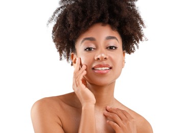 Photo of Portrait of beautiful Brazilian woman on white background