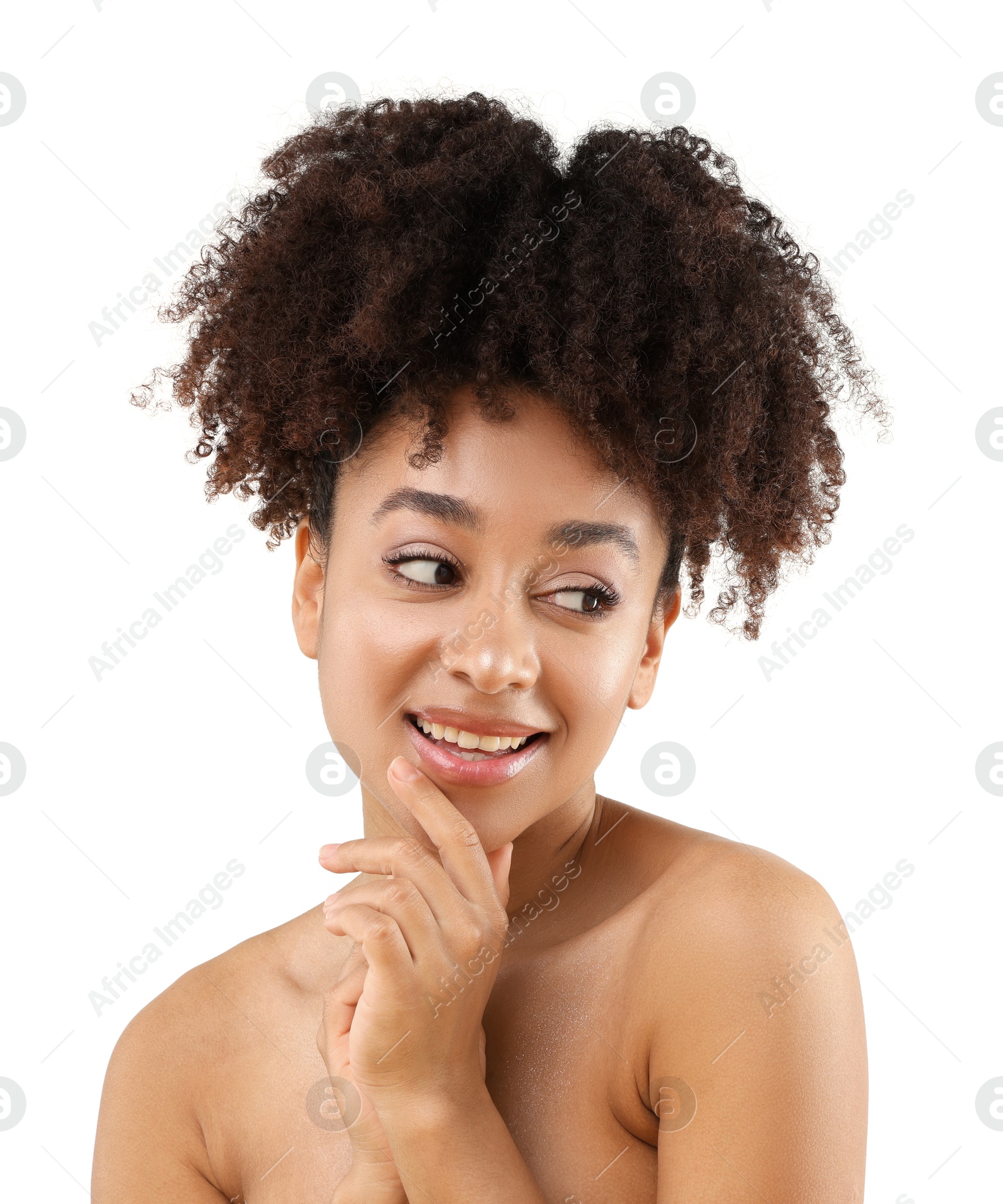 Portrait of beautiful Brazilian woman on white background Photo of Portrait of beautiful Brazilian woman on white background