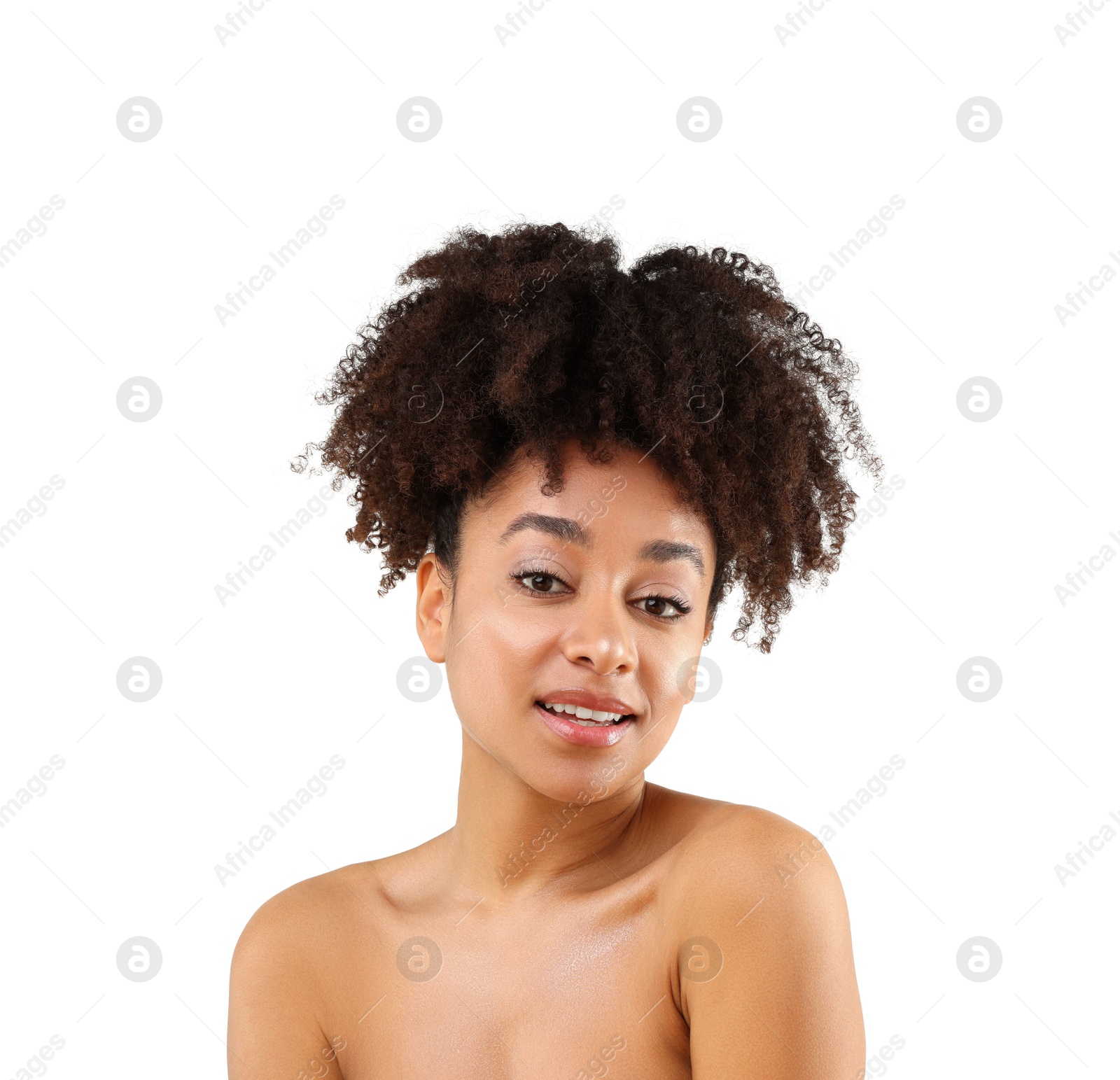 Portrait of beautiful Brazilian woman on white background Photo of Portrait of beautiful Brazilian woman on white background