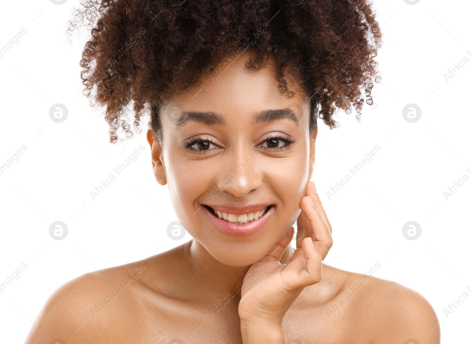 Portrait of beautiful Brazilian woman on white background Photo of Portrait of beautiful Brazilian woman on white background