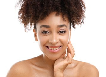 Photo of Portrait of beautiful Brazilian woman on white background