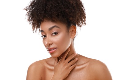 Photo of Portrait of beautiful Brazilian woman on white background