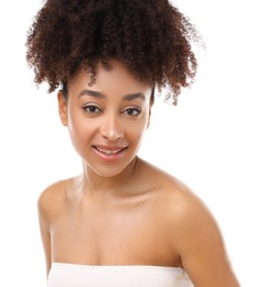 Photo of Portrait of beautiful Brazilian woman on white background