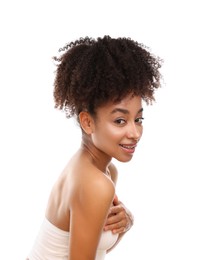 Photo of Portrait of beautiful Brazilian woman on white background