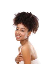 Photo of Portrait of beautiful Brazilian woman on white background