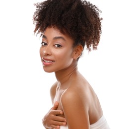 Photo of Portrait of beautiful Brazilian woman on white background