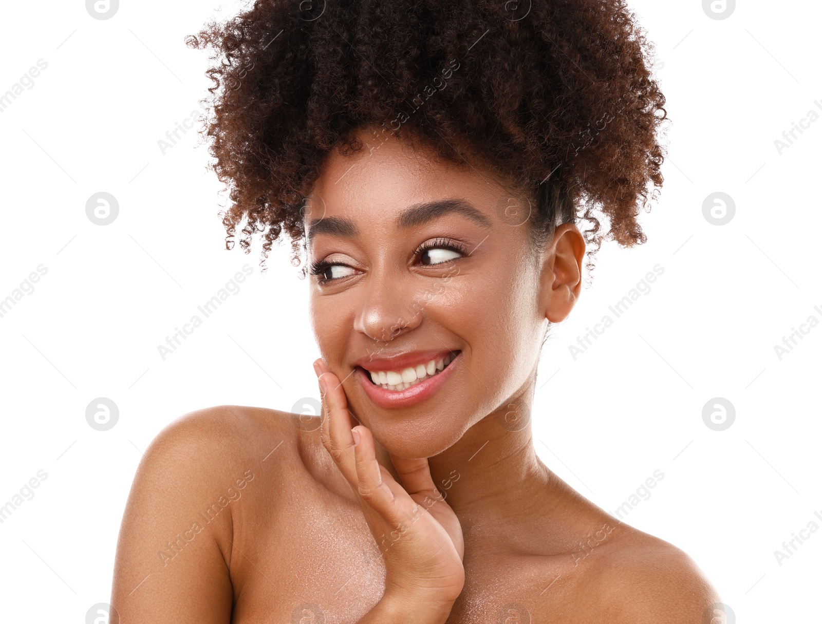 Portrait of beautiful Brazilian woman on white background Photo of Portrait of beautiful Brazilian woman on white background