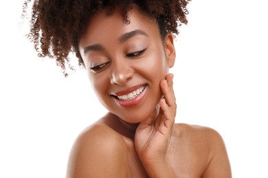 Photo of Portrait of beautiful Brazilian woman on white background