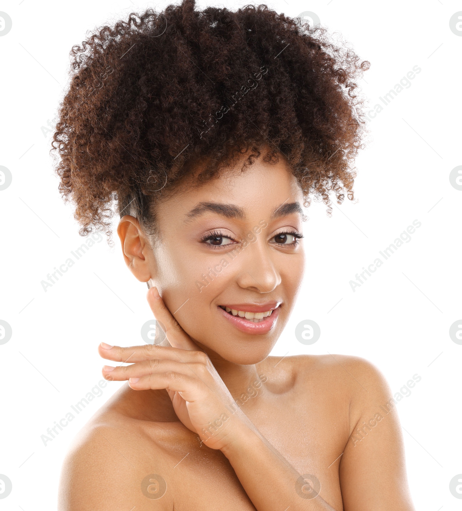 Portrait of beautiful Brazilian woman on white background Photo of Portrait of beautiful Brazilian woman on white background