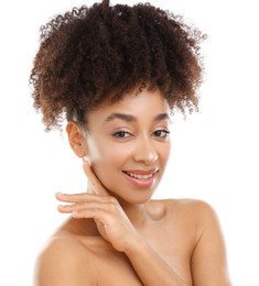 Photo of Portrait of beautiful Brazilian woman on white background