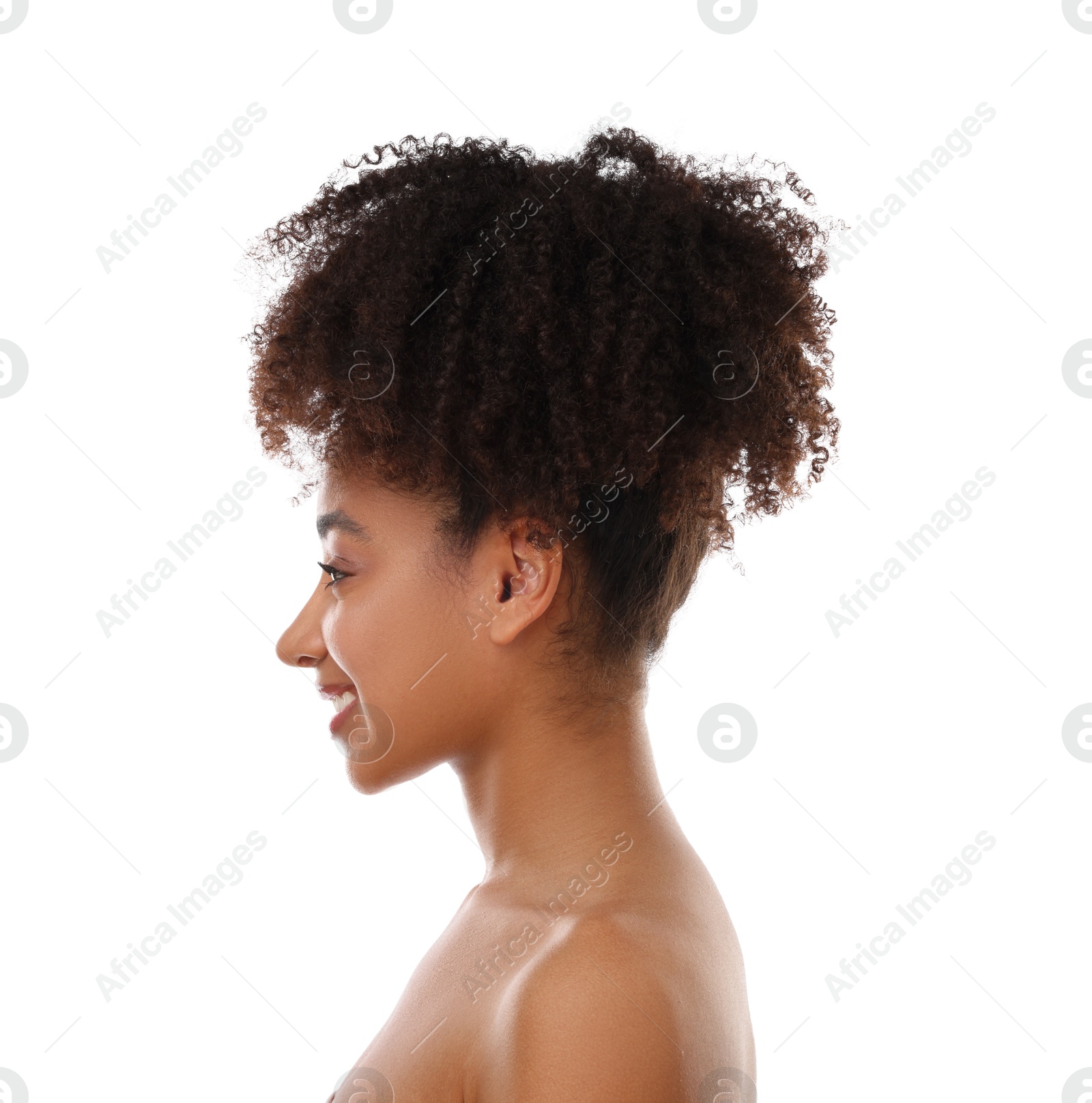 Portrait of beautiful Brazilian woman on white background Photo of Portrait of beautiful Brazilian woman on white background