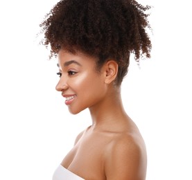 Photo of Portrait of beautiful Brazilian woman on white background