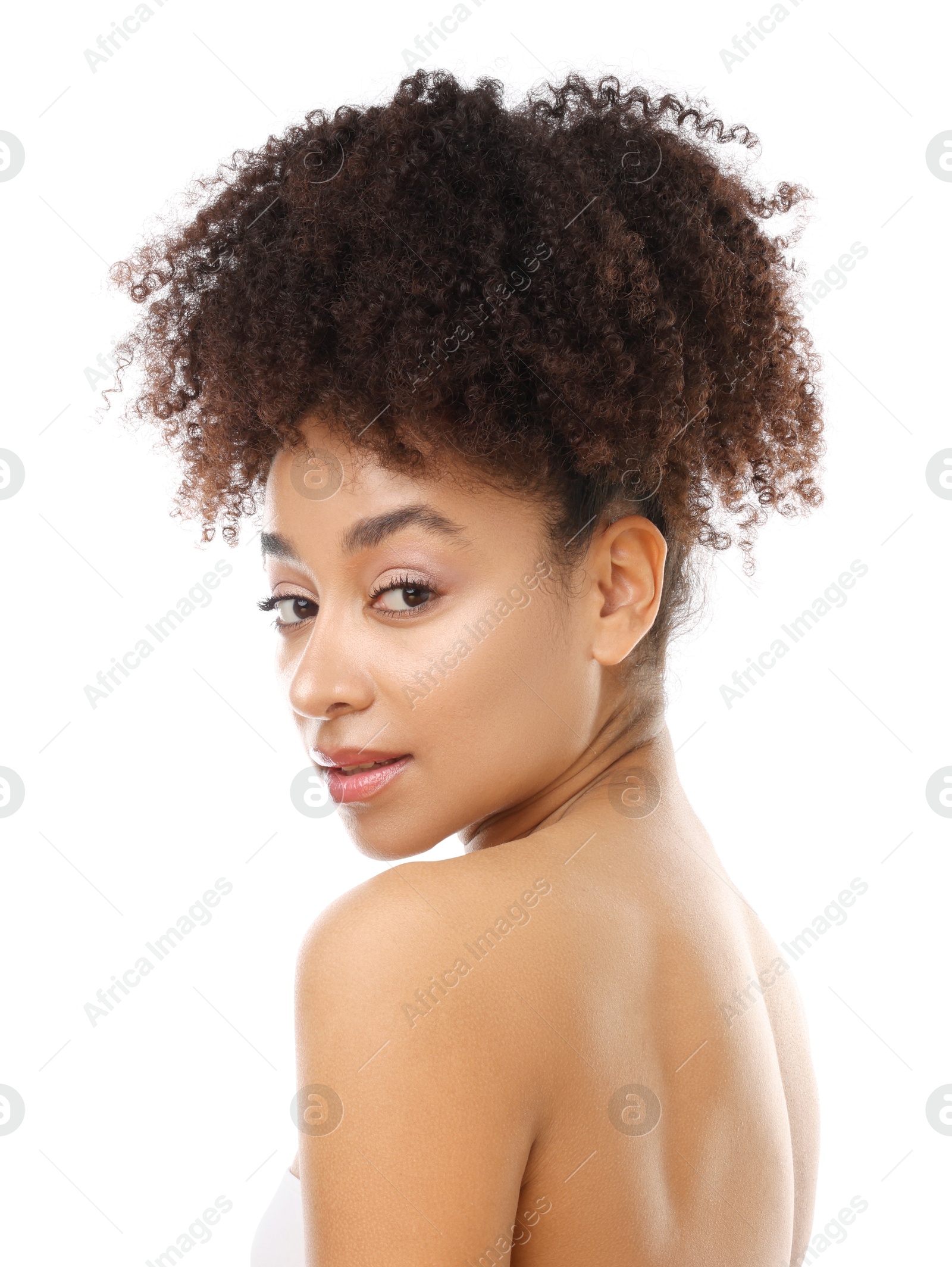 Portrait of beautiful Brazilian woman on white background Photo of Portrait of beautiful Brazilian woman on white background