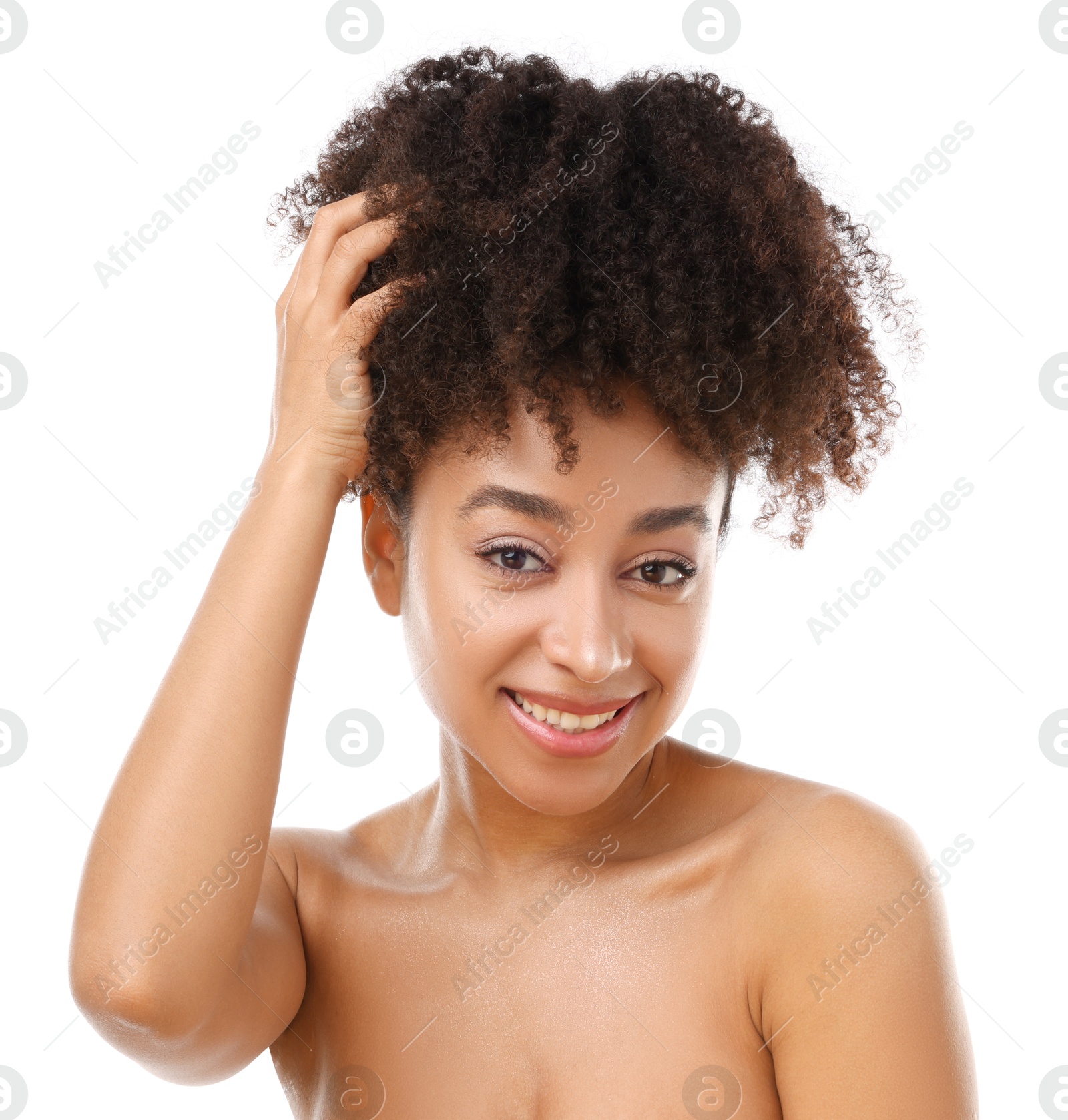Portrait of beautiful Brazilian woman on white background Photo of Portrait of beautiful Brazilian woman on white background