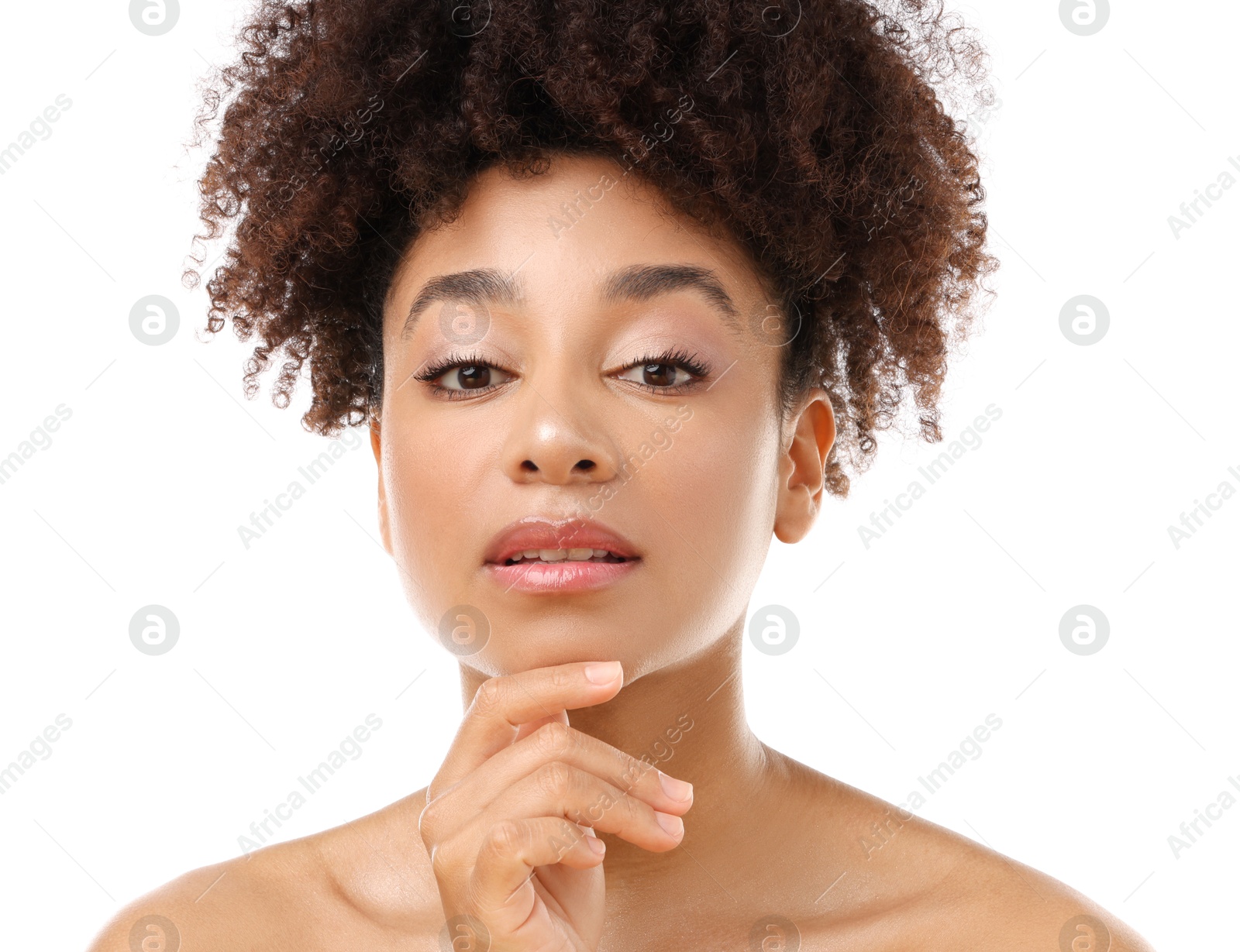 Portrait of beautiful Brazilian woman on white background Photo of Portrait of beautiful Brazilian woman on white background
