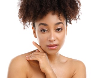 Photo of Portrait of beautiful Brazilian woman on white background