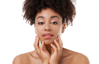Photo of Portrait of beautiful Brazilian woman on white background