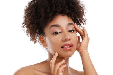 Photo of Portrait of beautiful Brazilian woman on white background