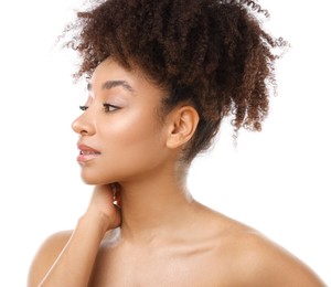 Photo of Portrait of beautiful Brazilian woman on white background