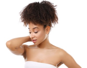 Photo of Portrait of beautiful Brazilian woman on white background