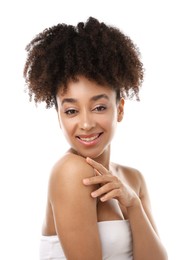 Photo of Portrait of beautiful Brazilian woman on white background