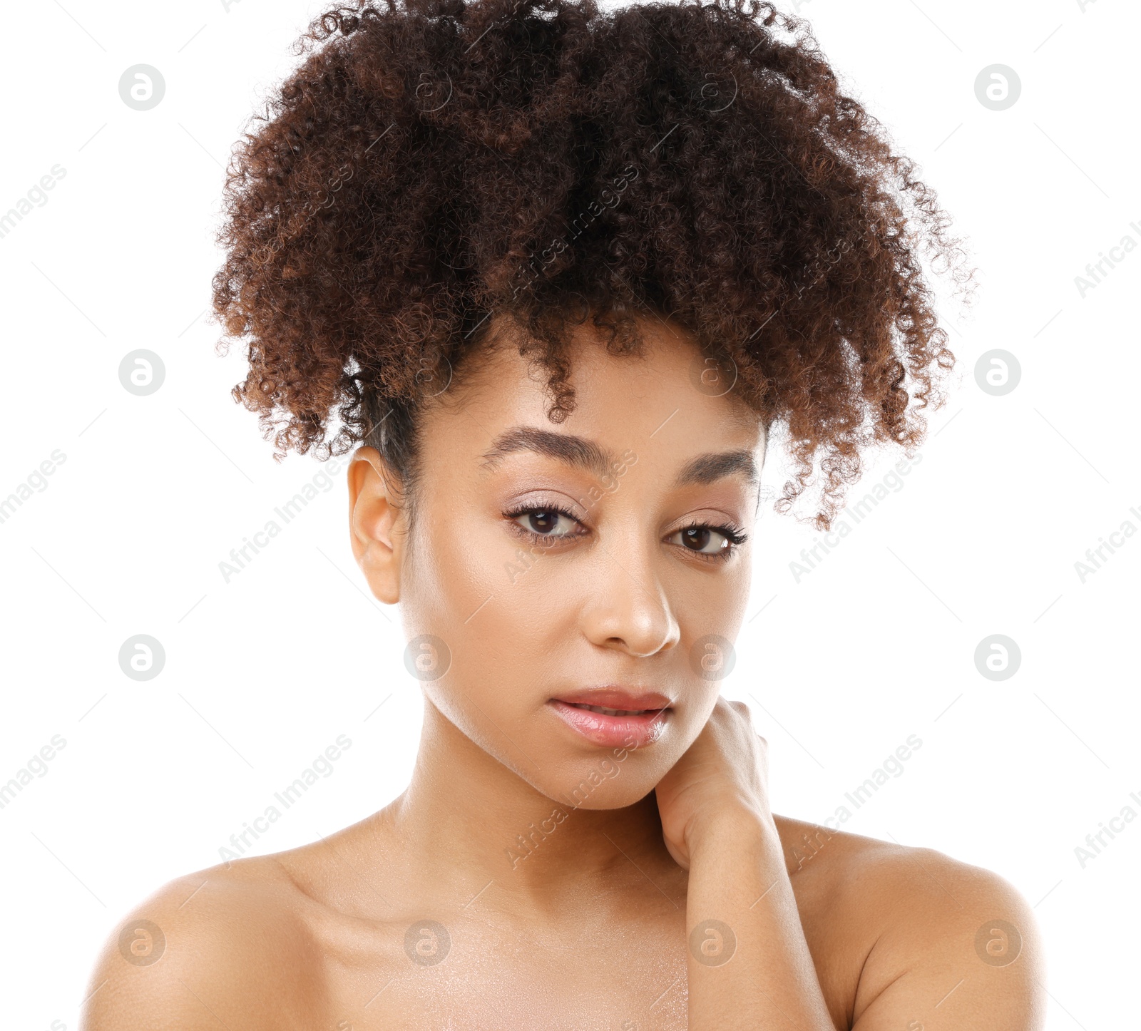 Portrait of beautiful Brazilian woman on white background Photo of Portrait of beautiful Brazilian woman on white background